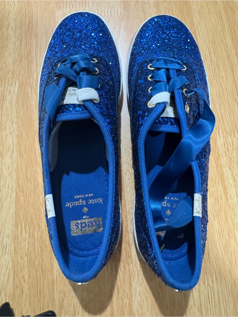kate spade Womens Royal Blue Glitter Ribbon Lace Sneakers